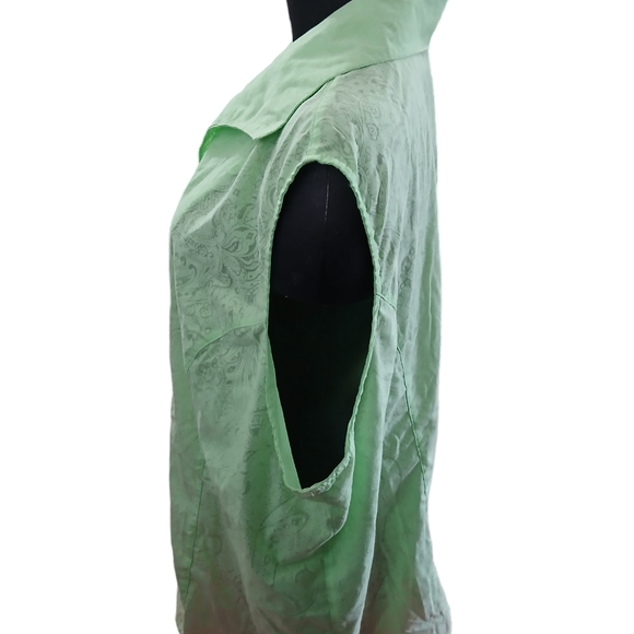 Green Harve Benard Paisley Button Up Sleeveless Top Women's Sz 2XL Neon Sheer - Picture 9 of 11